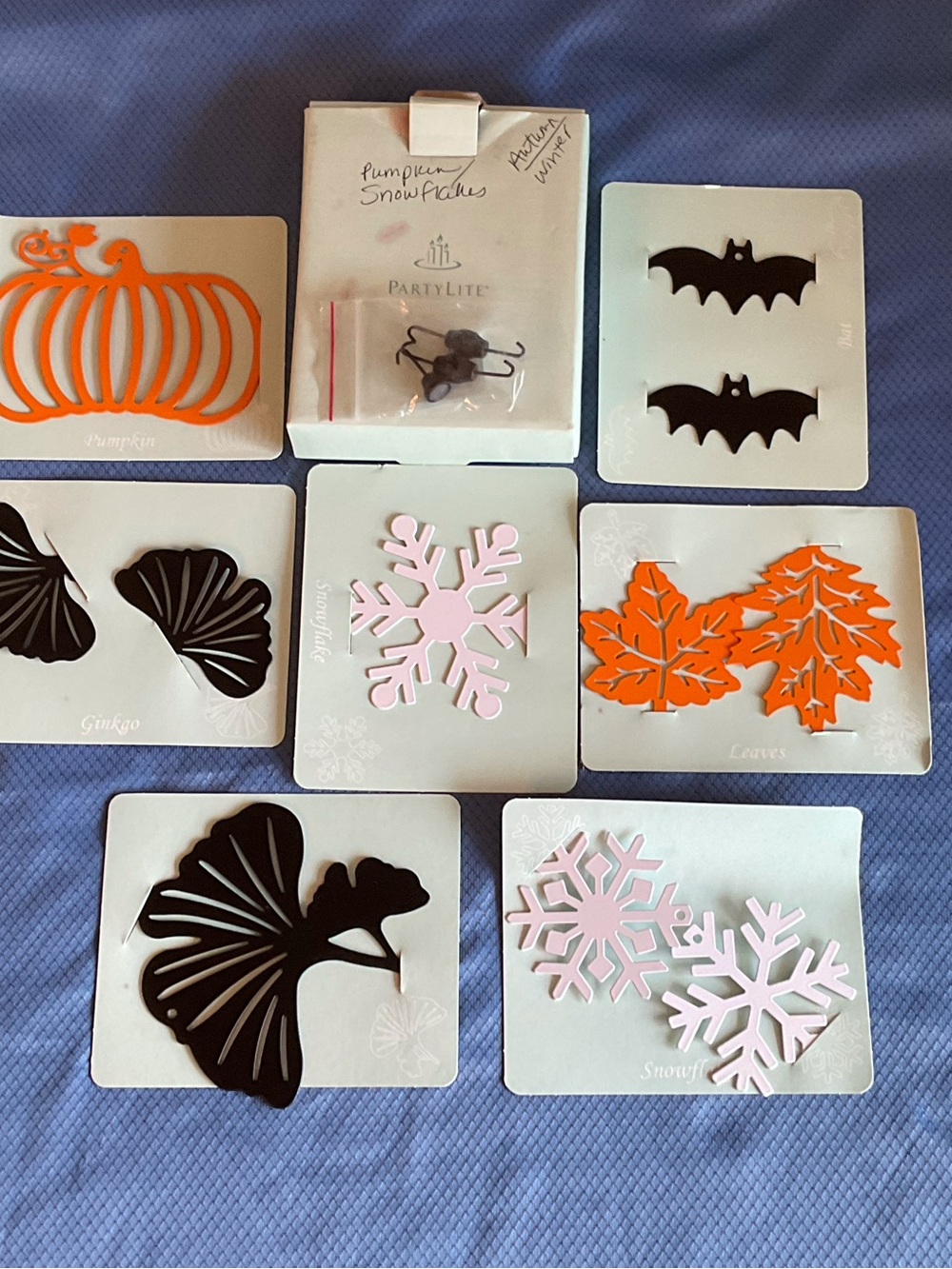 PartyLite Seasonal Die-Cut Shapes - Pumpkin, Bat, Leaf, Snowflake, Ginkgo